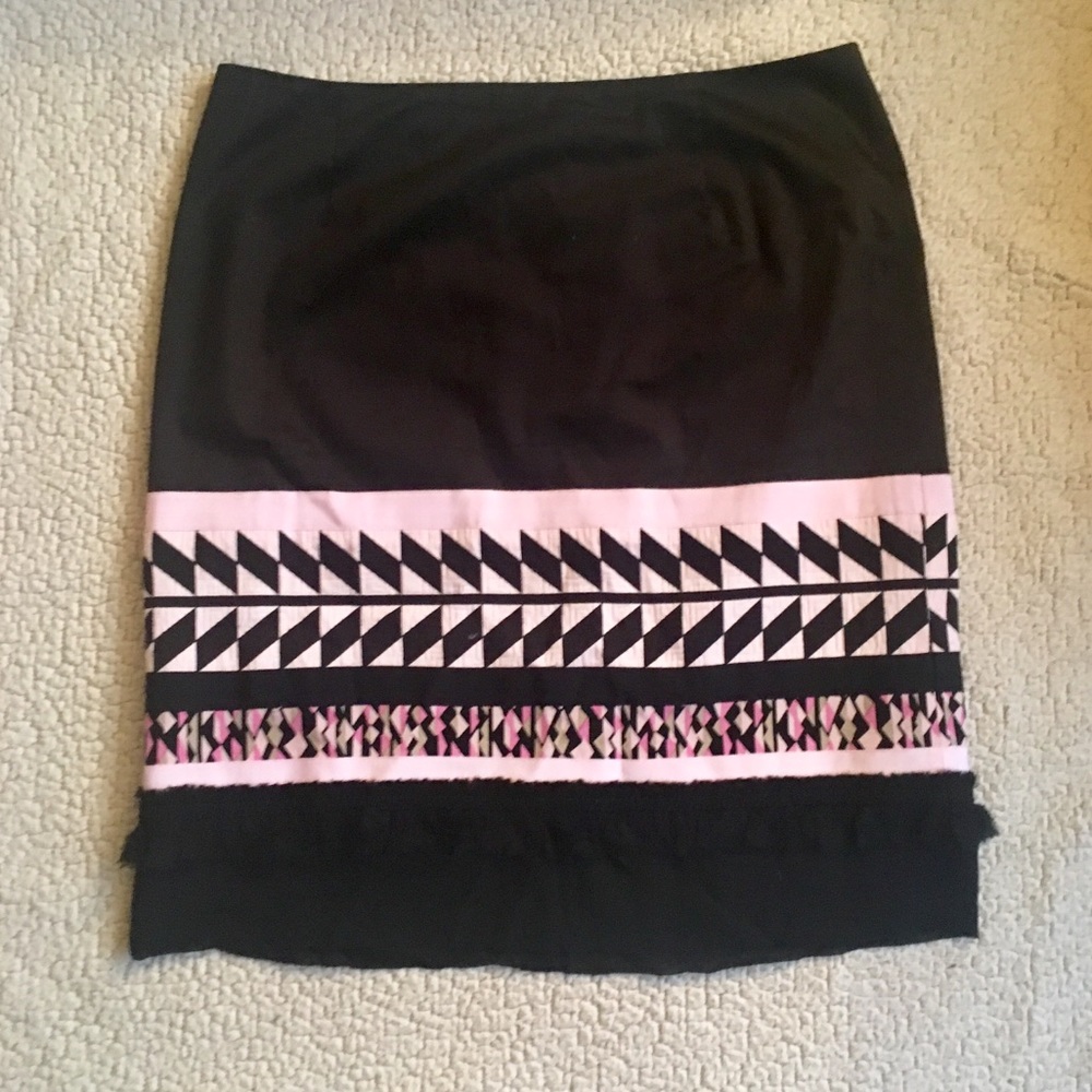 Carlisle Black Pencil Skirt with Pink Geometric Border